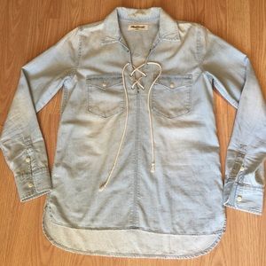 Madewell denim lace up shirt XS
