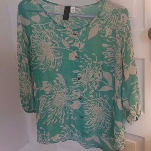 Green floral blouse