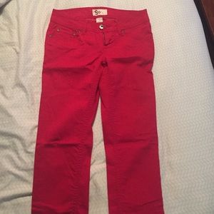 Bright red skinny jeans