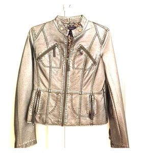 Silver Metallic Soft Leather Jacket