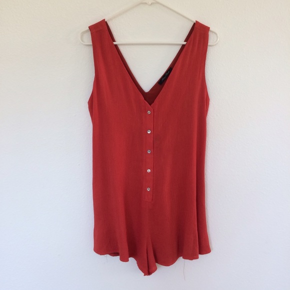 Red orange button up trapeze romper