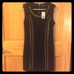 NEW black mini dress with gold stud accents