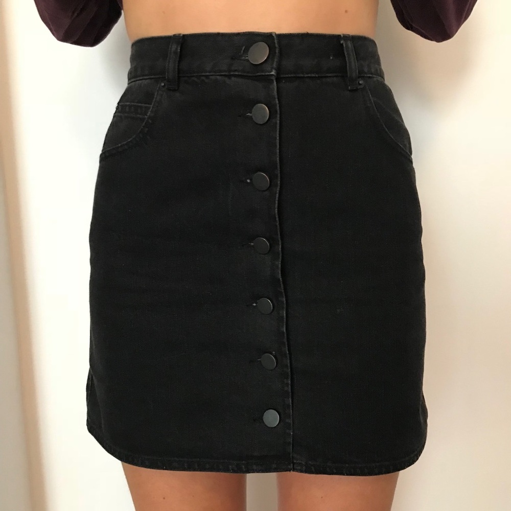 Black denim mini skirt