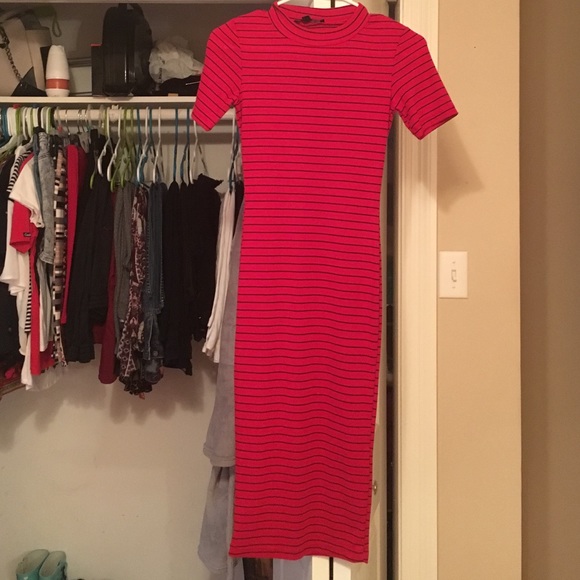 Red & black stripe pencil dress