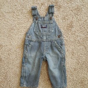 Pinstripe jean overalls