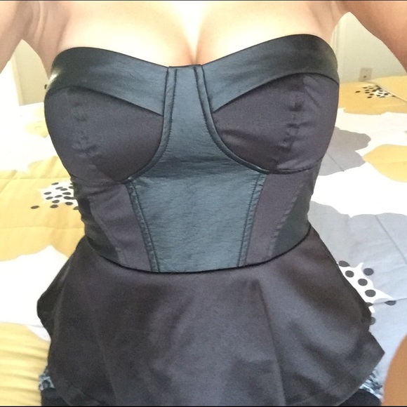 Black faux leather bustier