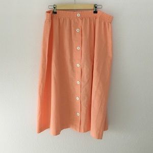 Vintage linen a-line midi  button up peach skirt