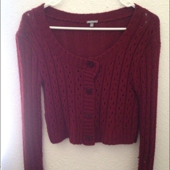 Cropped Burgundy Button Up Sweater - Picture 1 of 2