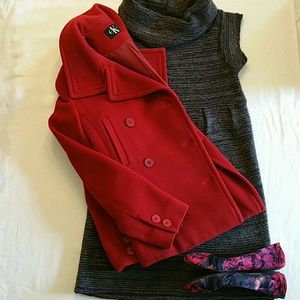 Gorgeous Deep Red Calvin Klein Wool Pea Coat