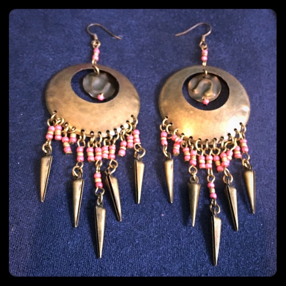 Antique gold and pink drop earrings