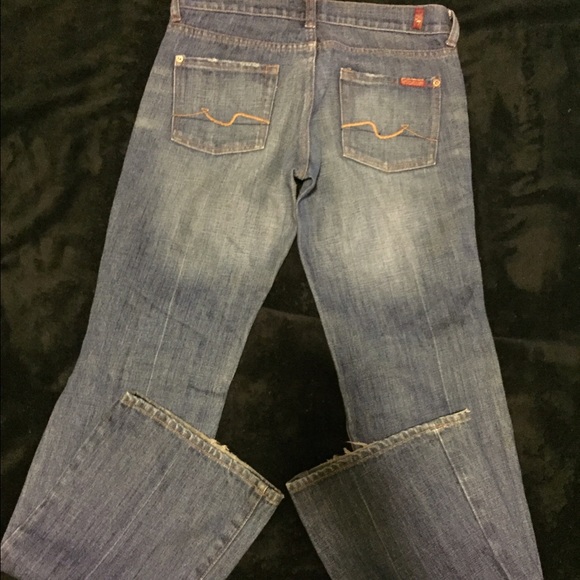 7 for All Mankind Boot Cut Distressed Blue Jeans - Picture 2 of 4
