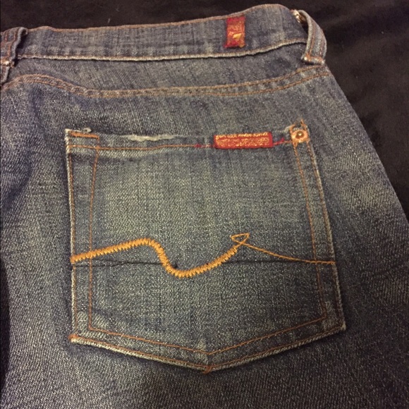 7 for All Mankind Boot Cut Distressed Blue Jeans - Picture 3 of 4