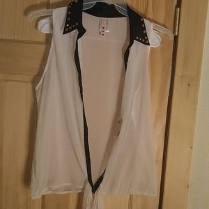 Sheer tank with black Studded collar