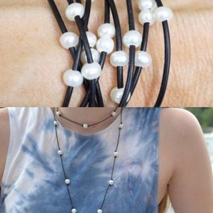 genuine leather pearl bracelet and necklace