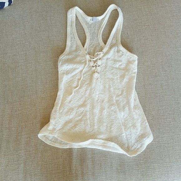 White lace up tank