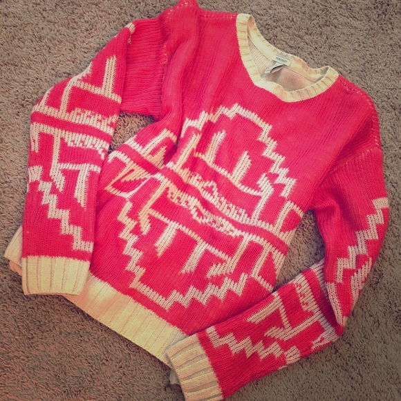 Coral & Cream Aztec Print Sweater