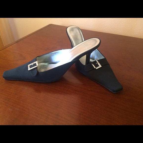 Anne Klein Black Satin Rhinestone Buckle Pump - Picture 1 of 4