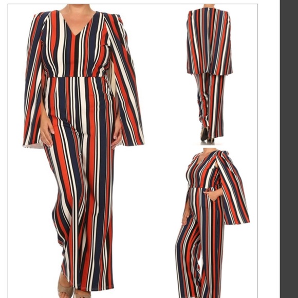 Striped Wide leg cape Jumpsuit