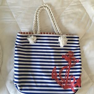 Striped Anchor Tote Bag