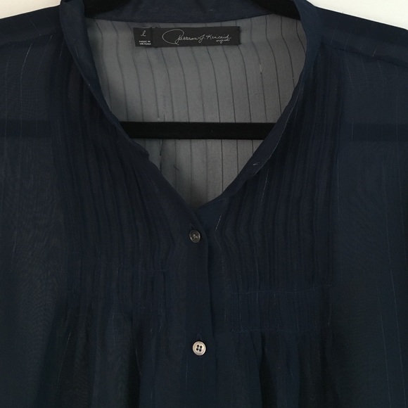 Sheer Navy Pinstripe blouse with long sleeves - Picture 2 of 3