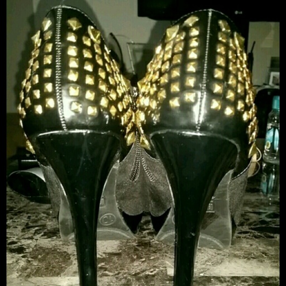 Gold Studded Black Ankle Boots - Picture 2 of 4