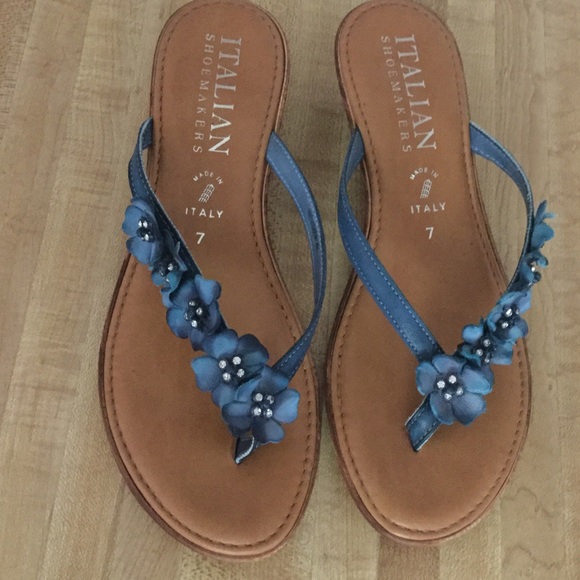 ITALIAN SHOEMAKERS Blue Flower Leather Sandals Sz7