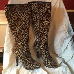 Leopard print knee high boots