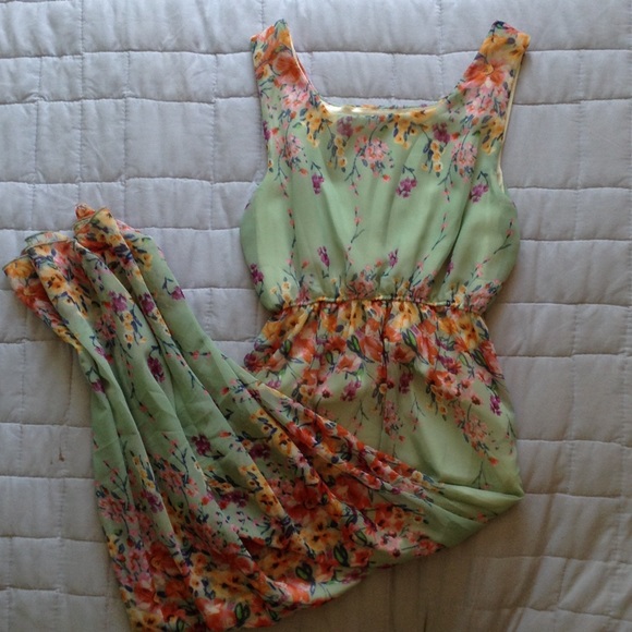Mint green and peach floral dress