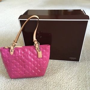 Coach signature pink emboss patent leather purse
