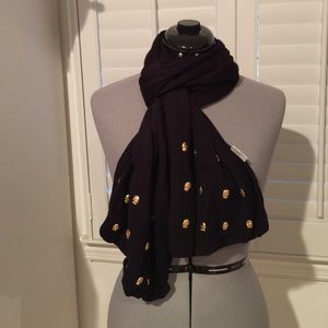 Gold Metal Skulls on Black Scarf