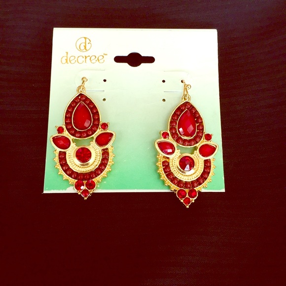 Decree Jewelry - Sparkly Red & Gold Earrings