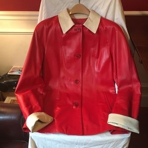Beautiful red leather jacket with dark cream trim