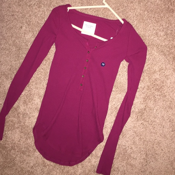 Long sleeved soft maroon half button down