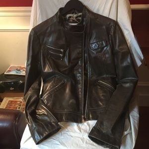 Brown leather moto jacket