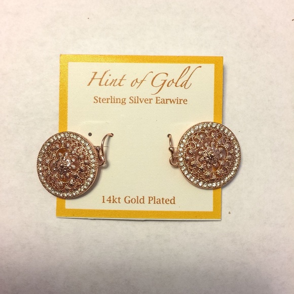 New 14K Rose Gold Plated Crystal Filigree Earrings - Picture 4 of 4