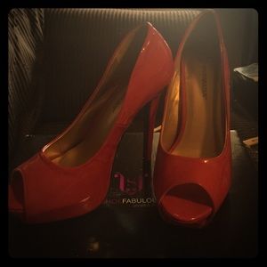SALE!!!!!!!Cherry Red Peeptoe Platforms BNWoT