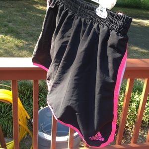 Adidas black and pink workout shorts