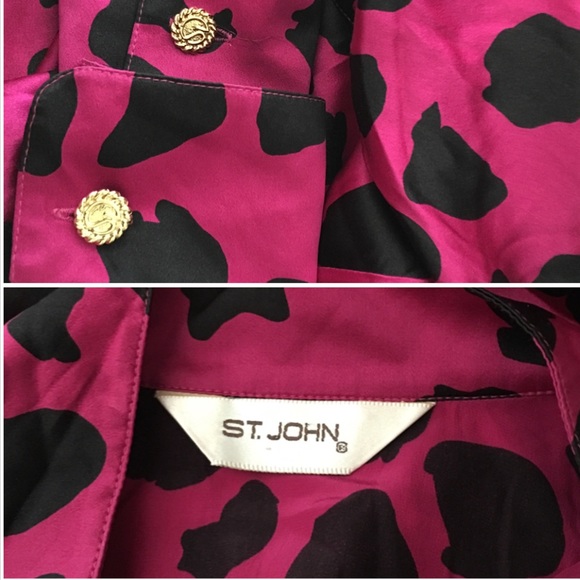 St. John Silk Animal Print Button-Down Top #091-6 - Picture 3 of 4