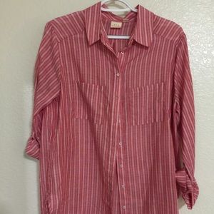 Red and white striped button up