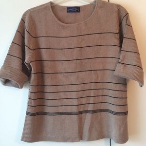 Sweater; taupe with thin black stripes