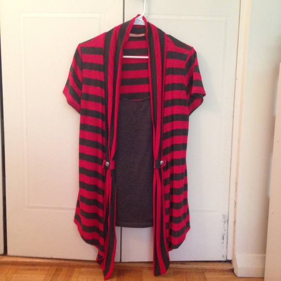 2 for $10 🛍 Red Gray Striped Top , size: L