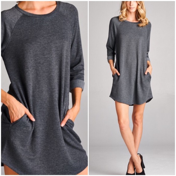 SOLD OUTYummy Soft! 3/4 Length Sleeve Raglan Dress - Picture 2 of 4
