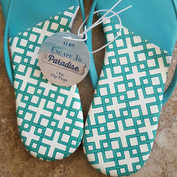 Teal geoprint flip flops - Picture 3 of 3
