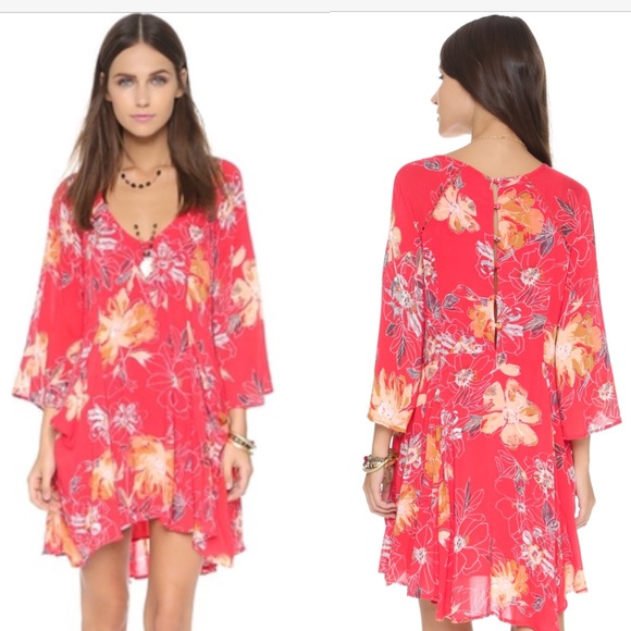 FREE PEOPLE EYES ON YOU MINI DRESS POPPY COMBO