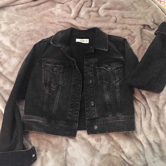 Mango black cropped denim jacket
