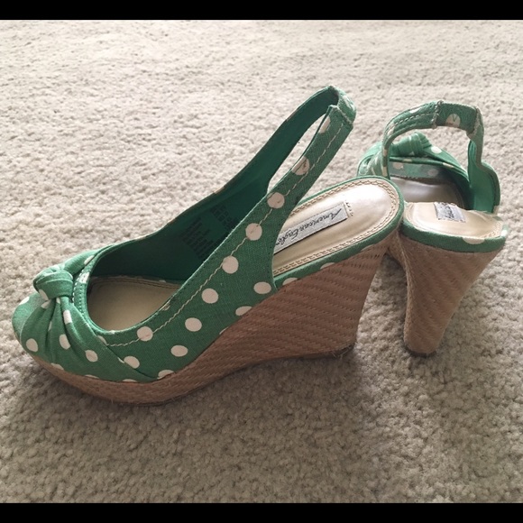 SALE Green Polkadot Wedge Sandals
