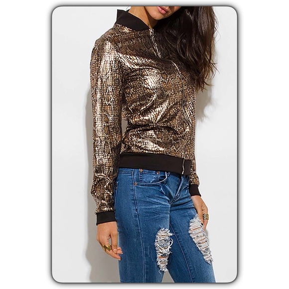 Metallic Snake Print Bomber - Picture 3 of 4