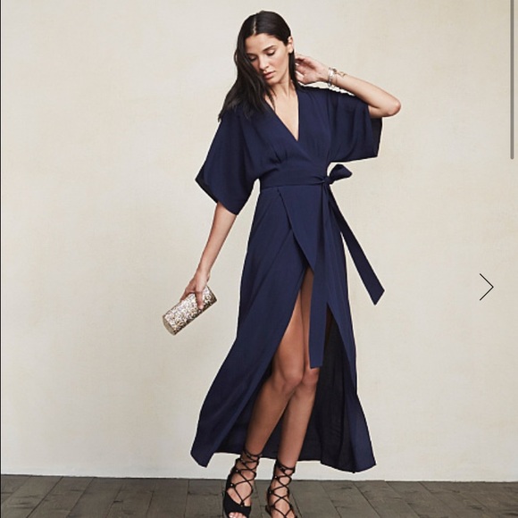 Reformation Elle Dress in Navy Blue