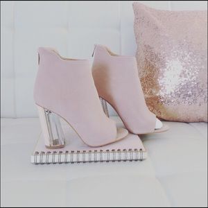 Peep Toe Ankle Boot In Nude Faux Suede