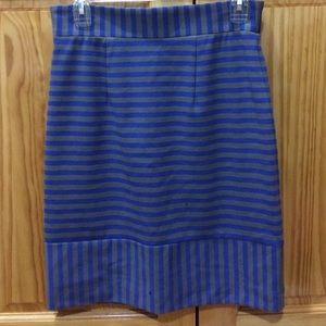 Grey and Blue Striped Pencil Skirt